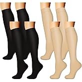UUYYEO 4 Pairs Athletic Compression Socks Knee High Compression Stockings Running Calf Support Socks Soft Flight Socks for Women Men