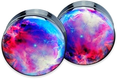 Pair Acrylic Ear Plugs Flesh Tunnels Stretchers Expanders Screw Cosmic Pink