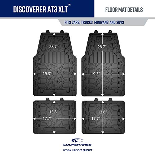 Cooper Tires Discoverer AT3ᵀᴹ All Weather Rubber Floor Mat, 4-Piece, Ridge Border Design, Trim-To-Fit, Heavy Duty, Waterproof, Fit For Most Cars, Trucks, SUVs and Vans (Black)