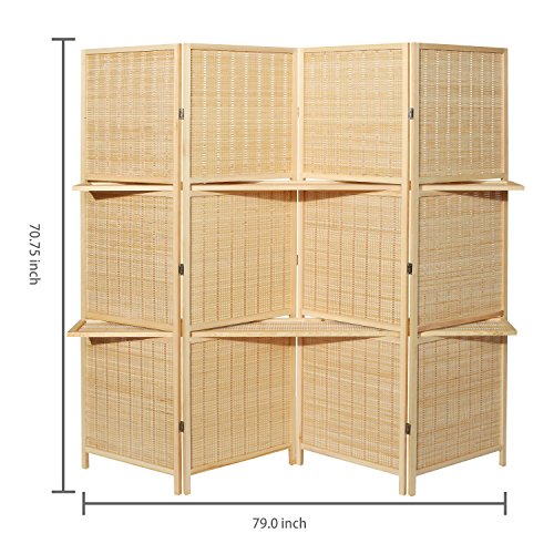 MyGift Deluxe Woven Beige Bamboo 4 Panel Folding Room Divider Screen w