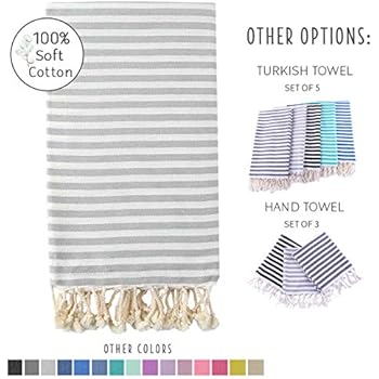 Fringe Home Striped Turkish Beachbath Towel Hamam Peshtemal Towel Pre Washed 100 Natural Cotton Light Grey