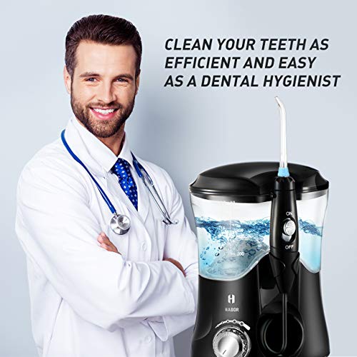 Habor Upgraded Water Flosser, FDA 600ML Water Dental Flosser with 7 Multifunction Tips for Family Use, Leak Proof Oral Irrigator with 10 Pressure Settings for Braces Teeth Care