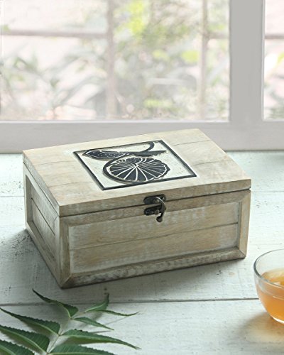 Store Indya Wooden Tea Box Chest with 6 Compartments Hand Carved Tea Bags Condiments Spices Holder Organizer Hand Painted Keepsake Storage Box
