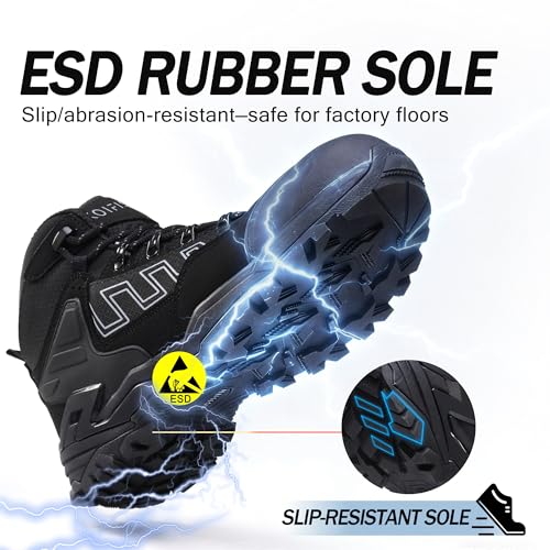 KOIFISH Botas de Seguridad para Hombre Mujer S3 Impermeable Botas de Trabajo Punta Compuesta Antideslizante Antiestático Calzado de seguridad de Caña Alta