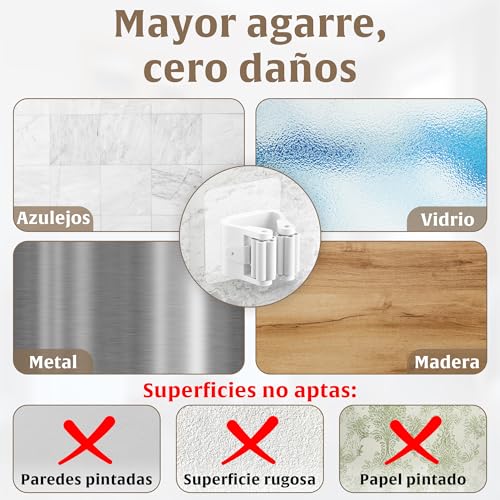 CJSME® ️ Broom and Mop Hanger without Drill: Pack of 4 Brooms and Mops Holder Adhesive Organizer – Easy Installation and Space Saving.