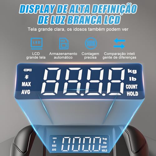 120 kg Testador de Força de Aderência com Visor LCD, Dinamômetro de Aderência de Mão, Testador Eletrônico de Força de Aperto de Mão, Treinador de Dinamômetro para Medição Manual, Dinamometro