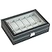 Soufull 12 Grid Watch Box Jewelry Display Case with Metal Lock and Key