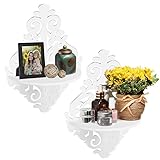 (Set of 2) Scrollwork Design White Wood Wall Mounted Floating Shelves / Display Stand Racks - MyGift