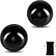 Learay 2 Pcs Black Obsidian Baoding Balls, Chinese Health Exercise Massage Balls with Carry Pouch for Stress Relief Hand Exer