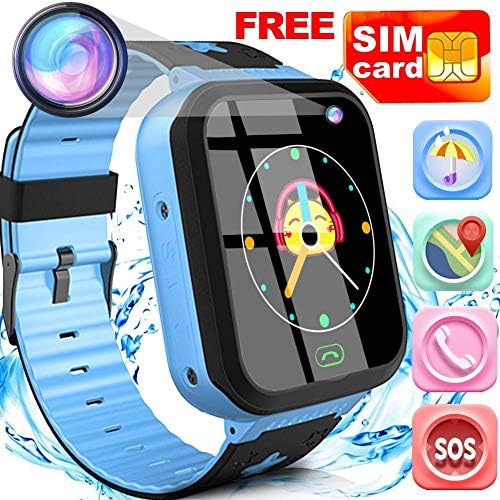Kids Smart Watch Phone with Free SIM Card Outdoor Waterproof Activity GPS Tracker for 3-14 Girls Boys 1.44" Touch Screen 2 Way SOS Call Sport Watch Camera Voice Chat Anti-Lost Wristband Birthday Gifts