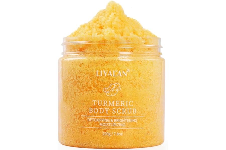 Liyalan Turmeric Body Scrub Moisturizing and Exfoliating Body, Face, Hand, Foot Scrub,Nourishes Skin,Deep Cleansing 7.8oz