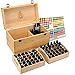 Essential Oil Box - Wooden Storage Chest With Handle & 2 Removable Trays. Holds 60 Bottles. Extra Space For Larger Items. Large Case Best For Keeping Your Oils Safe. Free EO Labels