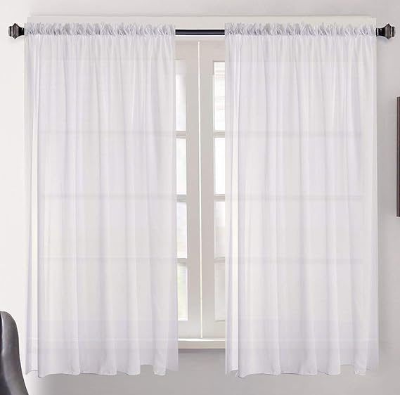 Megachest Woven cotton muslin sheer Slot Top Curtain 2 Panels with 2