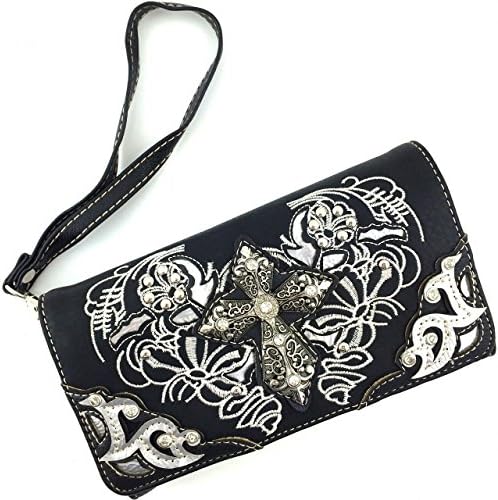 Premium Rhinestone Women's Cross Wallet and Texas West Coin Collection in 6 Colors (Black/Turq)