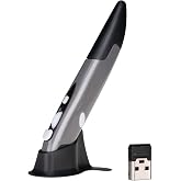 lychee Wireless Optical Pocket Pen Mouse, 2.4GHZ USB Wireless Optical Pen Mouse 800/1200/1600 DPI Adjustable Handwriting Mini Air Mice for PC Laptop Notebook Computer Mac (Grey)