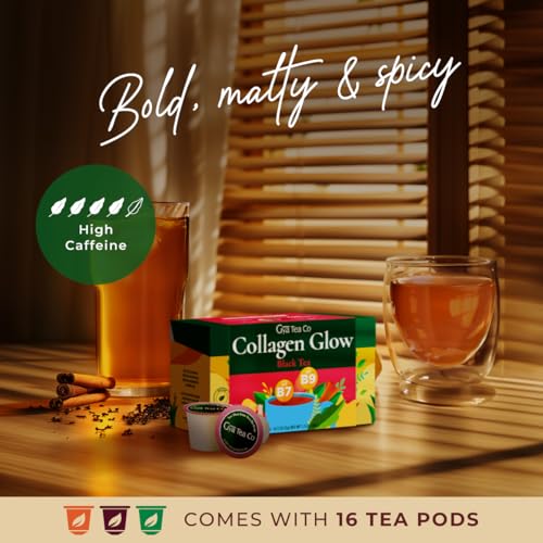 GYA TEA CO COLLAGEN GLOW BLACK TEA POD (16 CT) – HIGH CAFFEINE TEA RICH IN CINNAMON & VITAMINS FOR REFRESH & ENERGY