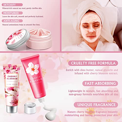 Bath and Body Works Gift Set with 14 Pcs Mother's Day, Birthday Gifts and Cherry Blossoms Self Care Package, Relaxing Spa Gift Basket for Women