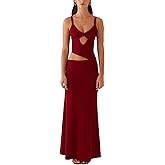 LILTWIST Y2k Cut Out Backless Dresses for Women Spaghetti Strap Bodycon Party Maxi Dress V-Neck Backless Cocktail Long Dress