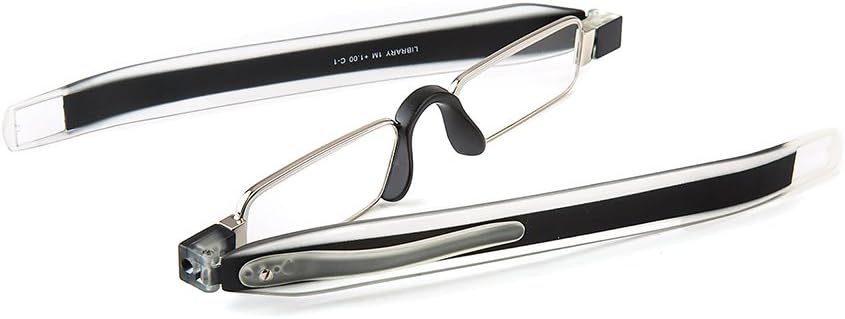 Dr Harmanns-Library 1M Reading Glasses TR90 180° Slim Twist Reading Eyeglasses with Pen-Clip | Power +2.50 | Metal Frame (Black&White) colour
