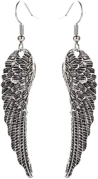 RUIZHEN Silver Guardian Angel Wing Feather Dangle Earrings