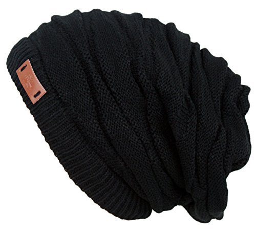 Women's Casual Knit Multi Purpose Winter Thick Warm Slouchy Headwrap Beanie Cap Hat - Black