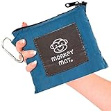 MEGA MONKEY MAT Portable Indoor/Outdoor 5'x8' Water/Sand Repellent Blanket with Corner Weights & Loops in Compact Pouch for Beach, Picnic, Baby, Camping, Travel, Concert (Blue Yonder)