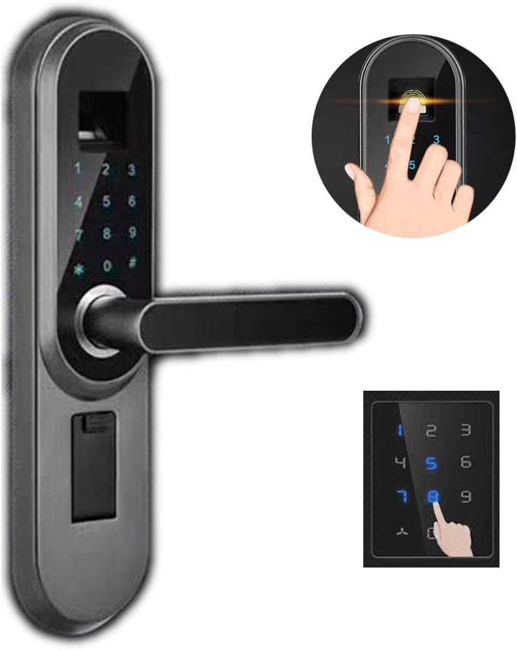 XHY Biometric password lock touch screen fingerprint smart lock smart home keyless entry OLED display smart lever door lock outside department/bedroom/office,Black