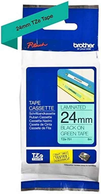 Brother P-Touch Tape 24mm Black on Green Genuine Tape 8m Roll