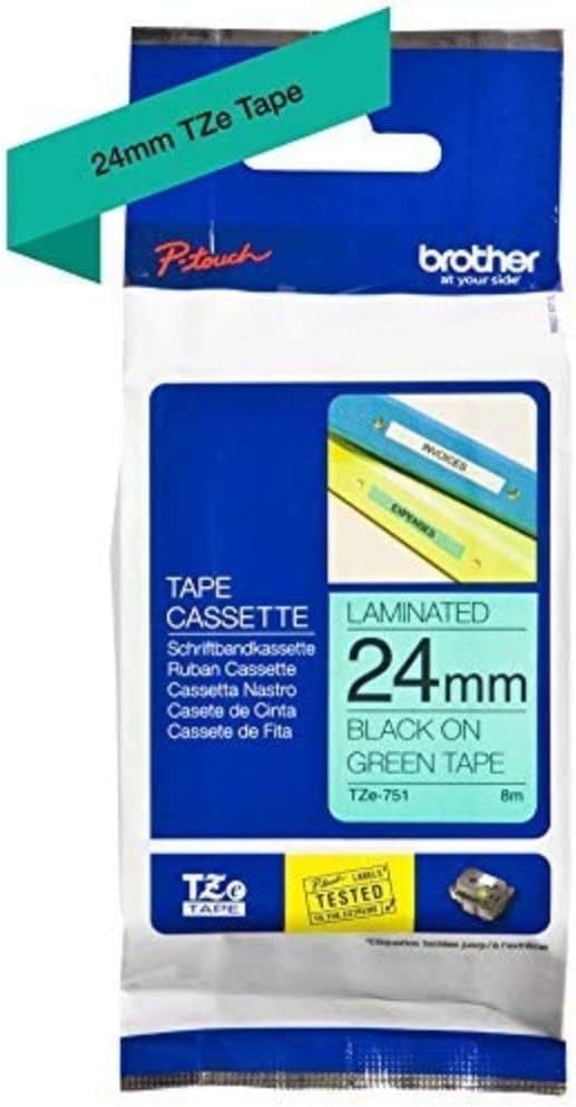 Brother P-Touch Tape 24mm Black on Green Genuine Tape 8m Roll