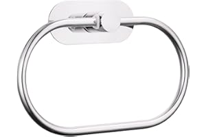 Eolax Towel Bar/Bath Towel Ring, Self Adhesive Hand Towel Ring for Bathroom, Stainless Steel Sticky Hand Towel Holder, No Drilling Modern Round Towel Hanger Wall Mounted (Chrome)