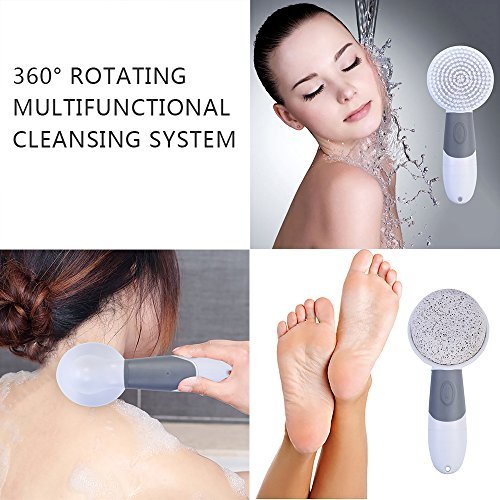 Face Brush, Beaulinks IPX7 Waterproof Facial Cleansing Brush with 4 Brush Heads for Deep Cleansing, Gentle Exfoliating, Removing Blackhead, Massaging for Body Skin Care (White)