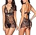 AnloveKiss Women Sexy Lingerie Black Eyelash Lace Chemise Babydoll Nightwear Set See-Through (Medium, Black)
