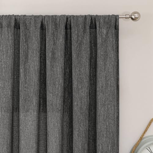 Simplebrand Grey Faux Linen Textured Semi Sheer Curtains 108 Inches Long 2 Panels for Living Room, Privacy Extra Long Light Filtering Farmhouse Thick Window Drapes for Large Window, 50 x 108 Inch at Amazon