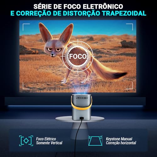 Projetor Portátil HY6, Projetor Compatível 4K com Som de Alta Performance, Conexão WiFi 6 Banda Dupla 2.4G+5G, 110V-240V
