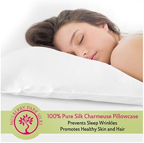 Pure Silk Pillowcase, 100% Mulberry Silk, OEKO-TEX Certified, Prevents Sleep Wrinkles, Protects Hair Standard Size (20 by 26 inch) - White by Mulberry Park Silks