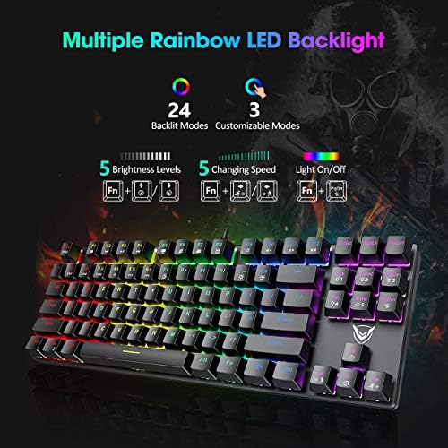 PICTEK TKL Mechanical Gaming Keyboard, RGB LED Rainbow Backlit 60%