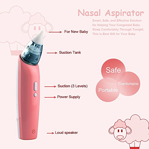 Baby Electric Nasal Aspirator, Nose Cleaner Safe Hygienic and Quick with 3 Sizes of Nose Tips for Newborns and Toddlers