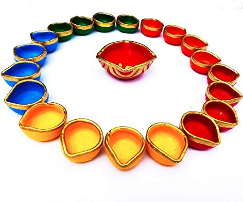 51 Unique Gift Ideas- Best Diwali Gifts- Exclusive Collection 41 Decorative Colourful Designer Clay Diyas