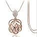 Z-Jeris Fashion Rhinestone Crystal Stuffing Hollow Flower Pendant Long Chain Necklace (Rose Gold)