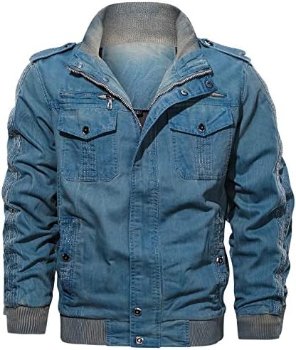 Mens Military Denim Cotton Jacket Cargo 