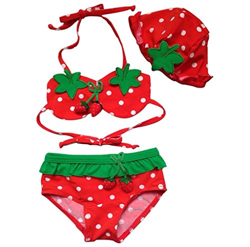 Morecome Kids Swimsuit,Baby Girls Swimwear Strawberry Bikini (4-5Y, Red)