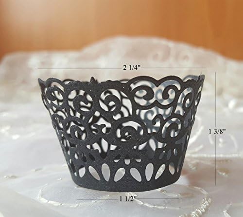 12 pcs Small Black Lace Wedding Filigree Cupcake Liners Lace Truffle Liner Baking Cup Cupcake Wrapper Wrappers Bridal Shower Party Birthday, White, Ivory, Champagne, Gold, Silver, Teal, Purple
