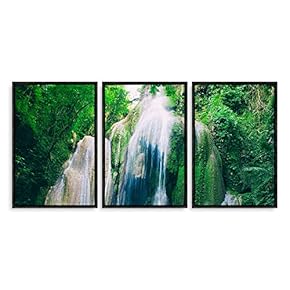 3 Piece Framed Canvas Wall Art for Living Room, Bedroom Waterfall in Deep Forest of Croatia Canvas Prints for Modern Home Decoration Ready to Hang - 16"x24"x3 Panels