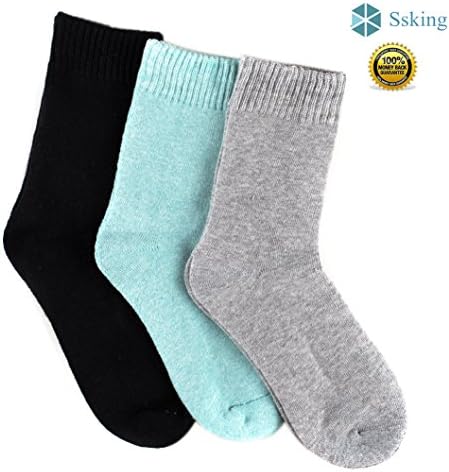 Womens 3-pack Warm Winter Fall Crew Socks (Black&amp;Grey&amp;Green) fits shoe 6-12 (sock size 9-11)