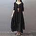 Romacci Women Boho Dress Casual Irregular Maxi Dresses Layer Vintage Loose Long Sleeve Linen Dress with Pockets,XX-Large,Black