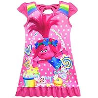 ZHBNN Trolls Comfy Loose Girls Cartoon Printed Princess Nightgown Dress(Rose,140/9-10Y)