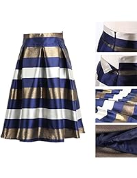 mydc damaes cintura alta impresión Rayas paraguas faldas Falda plisada retro