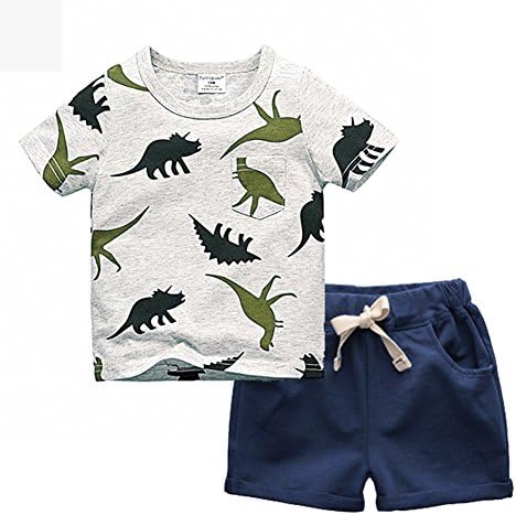 ACESTARToddler Boys Summer Clothes Sets Short Sleeve Tee Shirt and Short Set Kids Dinosaur Printing Clothing Sets 2-7years