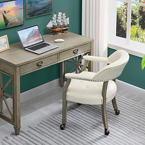 MODERION Dinning Chairs with Wheels and Arms, Solid Wood Boss Caption's