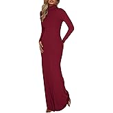 BTFBM Womens Fall Dresses Long Sleeve Turtle Neck Stretchy Knit Maxi Semi Formal Party Spring Wedding Guest Dress 2026